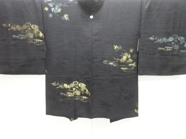 JAPANESE ANTIQUE HAORI / TAISHO ROMAN STYLE / SILK / WOVEN FLOWER